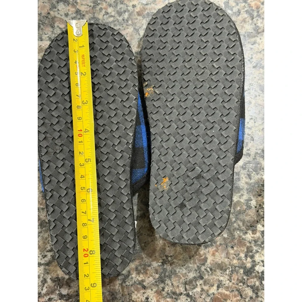 Lucky Brand Kids Blue Buffalo Plaid Faux Fur Lined Scuff Slippers Size 13-1 Y